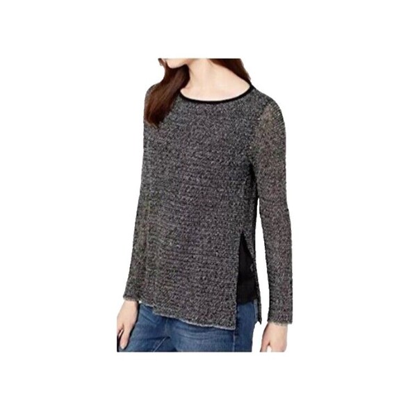 Eileen Fisher Sweater Women M Black Gray Heathered Linen Organic Cotton Pullover - Picture 1 of 12